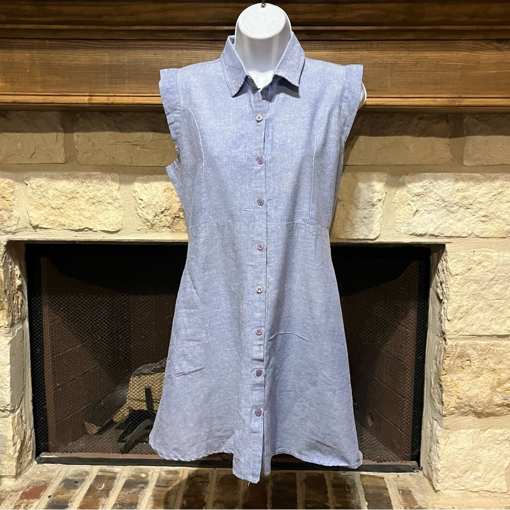 Backwoods Made in India Light Blue Sleeveless Linen Shirt Dress